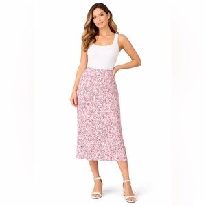 Bishop France Pink Abstract Pleated Straight Midi Skirt Size F Elastic Waist